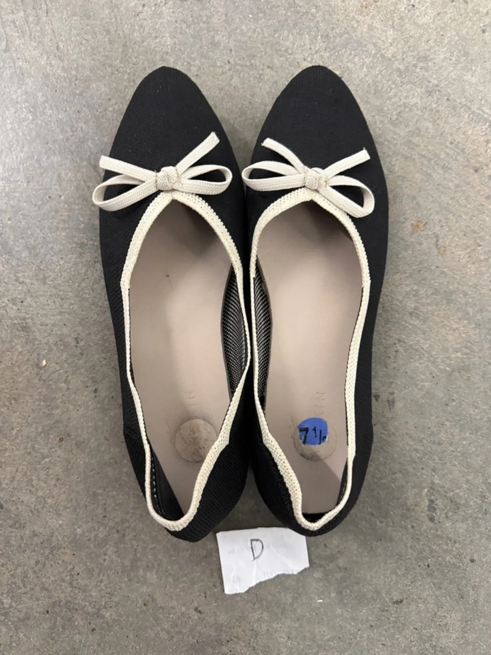 Danskin Black Ballet Flats with Cream Trim and Bow Accent